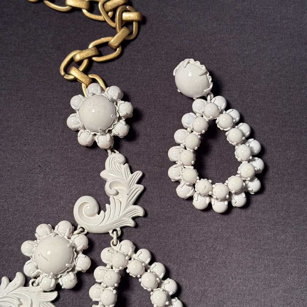J Crew White and Gold Necklace and Earring Set - Picture 5 of 6